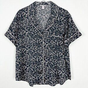 Victoria's Secret Satin Pajama Top Women's Size XL Black Pink Allover Print